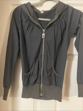 Pink Lotus Charcoal Gray Hooded Zip Cardigan